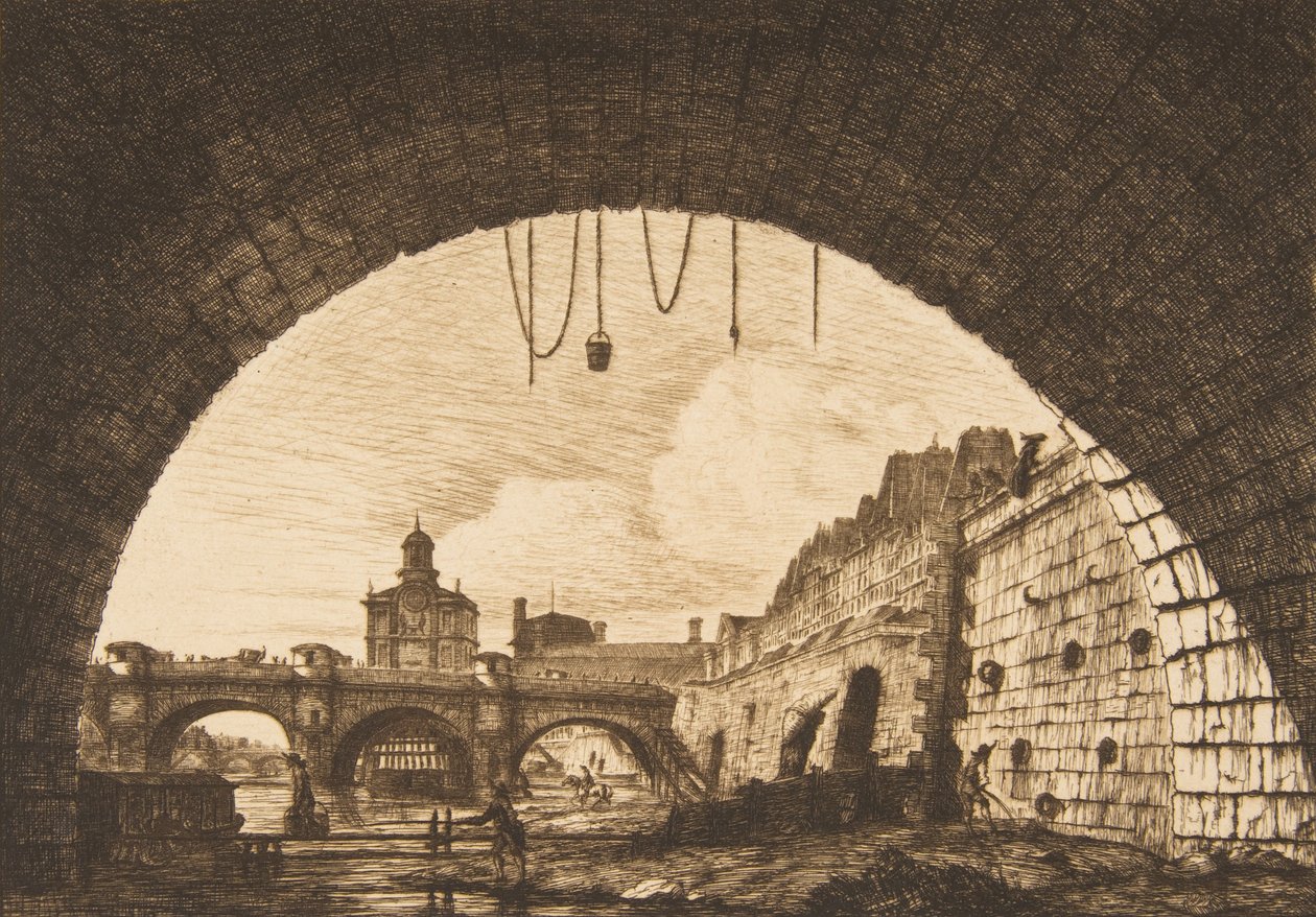Le Pont-neuf et la Samaritaine de dessous la première arche du Pont-au-Change Pont-neuf..., 1855 door Charles Meryon