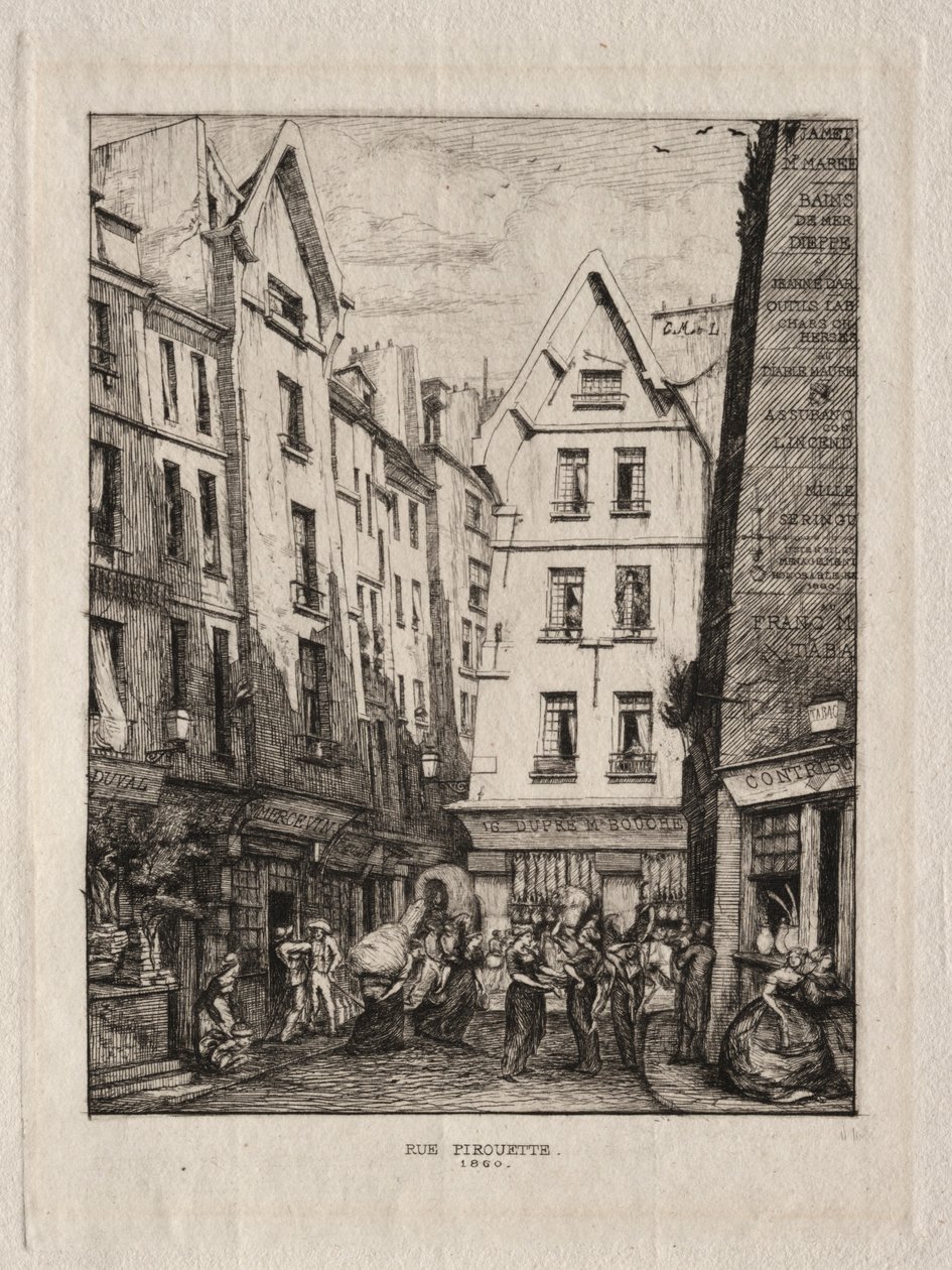 Pirouette Street, nabij de markten, Parijs door Charles Meryon