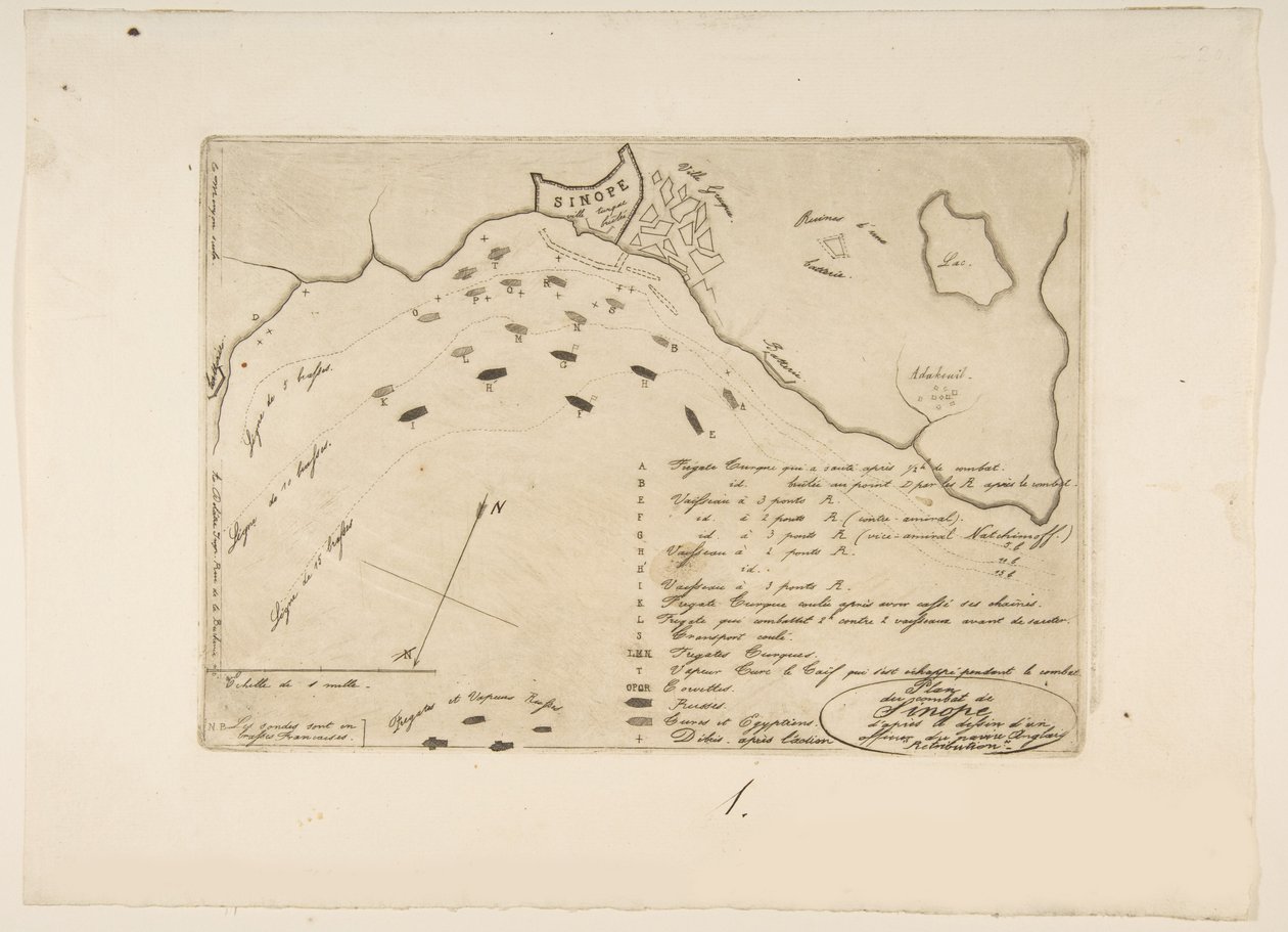 Plan van de Slag bij Sinope, 1853 door Charles Meryon