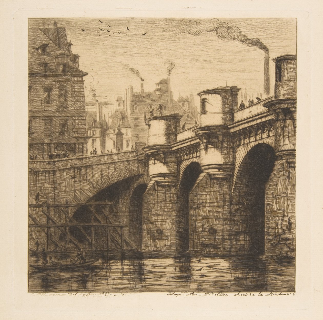 Pont-Neuf, Parijs, uit „Etsen van Parijs” door Charles Meryon
