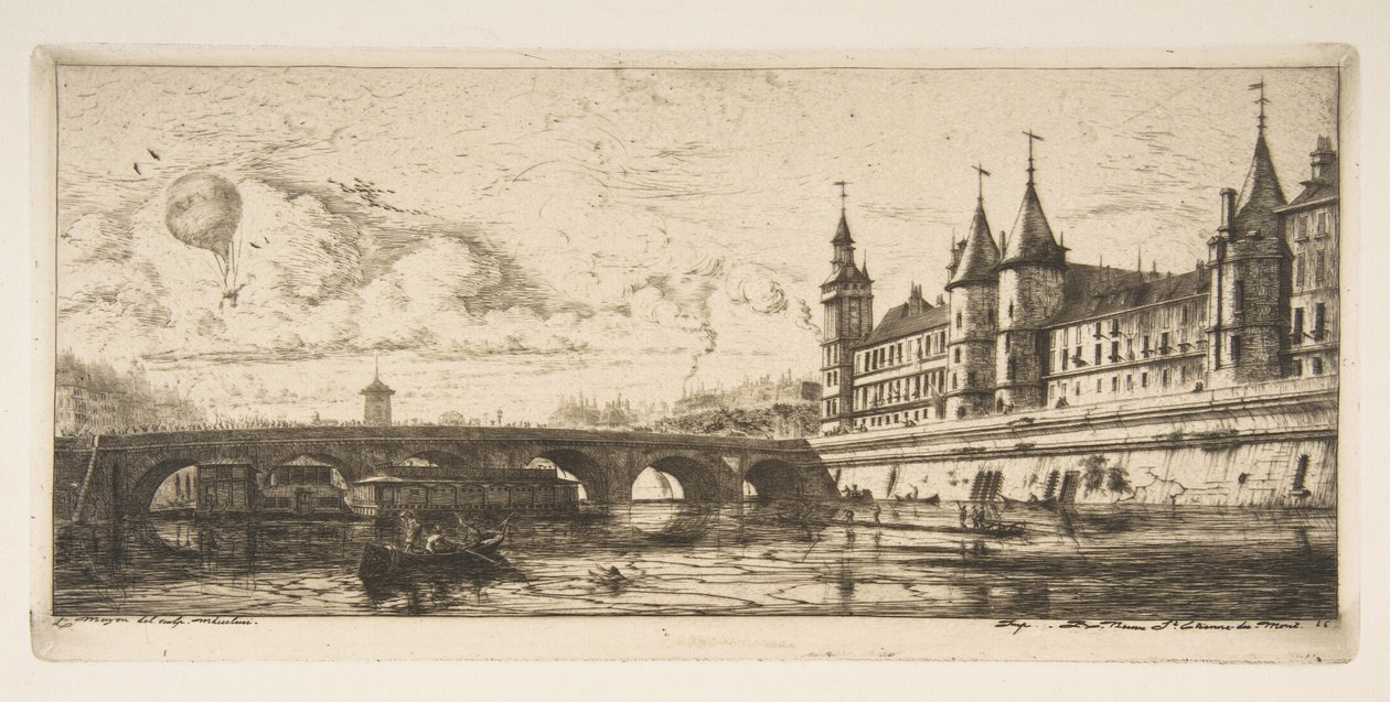 Pont-au-Change, Parijs, uit "Etsen van Parijs" door Charles Meryon