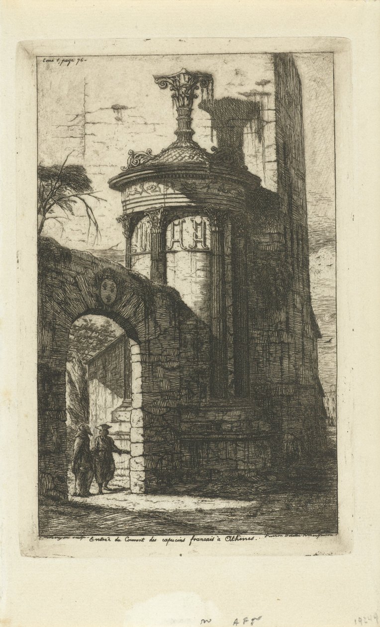 Poort bij ingang van het klooster van Franse Capucijnen in Athene door Charles Meryon