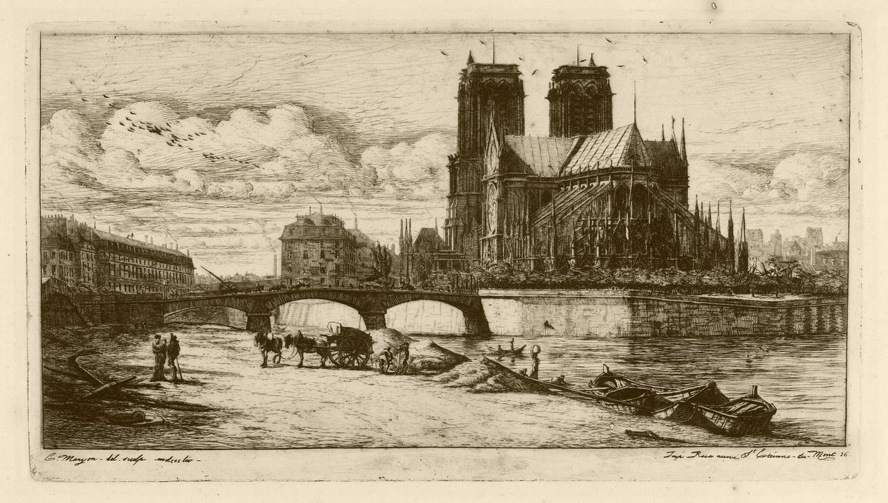 De apsis van Notre-Dame, Parijs door Charles Meryon