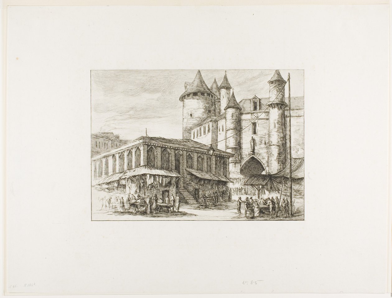 Het Grand Châtelet, Parijs, ca. 1780, naar een eerdere tekening door Charles Meryon