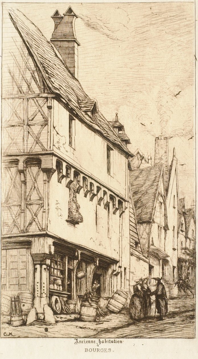 Het huis van de muzikant (oude woning in Bourges) door Charles Meryon
