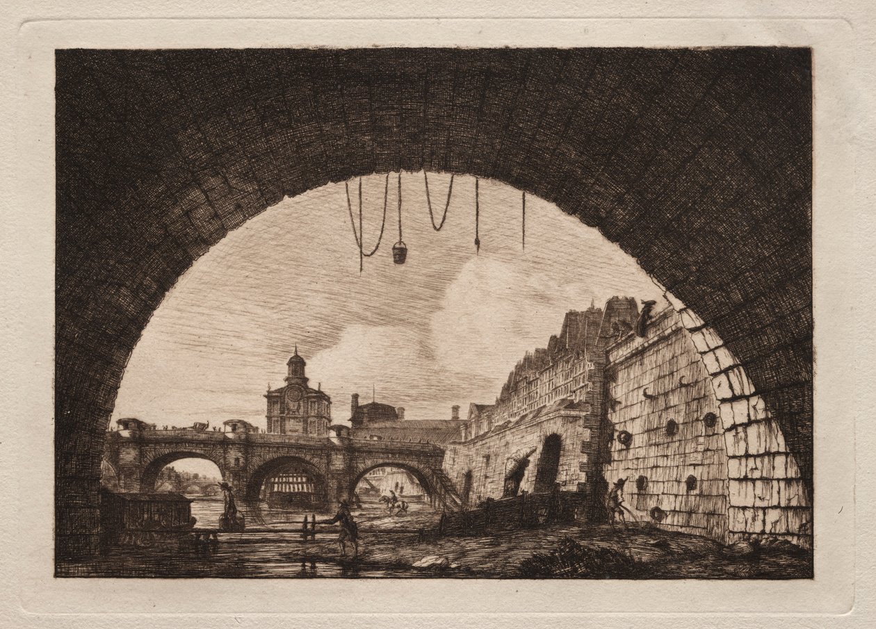 De Nieuwe Brug en de Samaritaine gezien onder de Eerste Boog..., 1855 door Charles Meryon