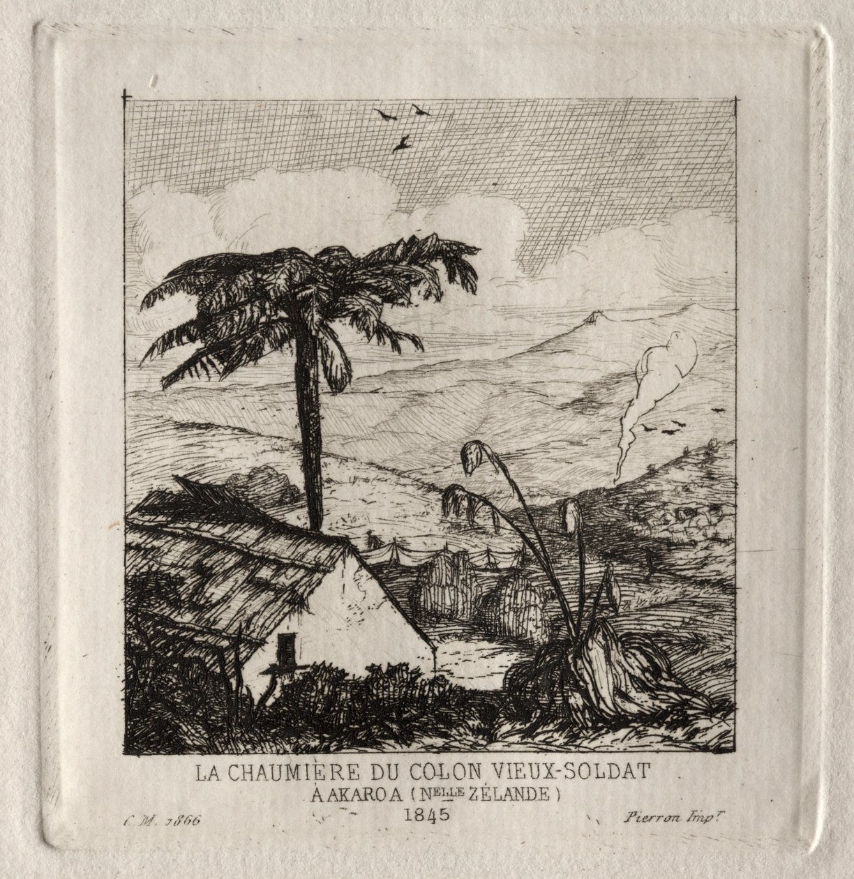 De hut van de oude soldaat-settlers in Akaroa, 1845 door Charles Meryon