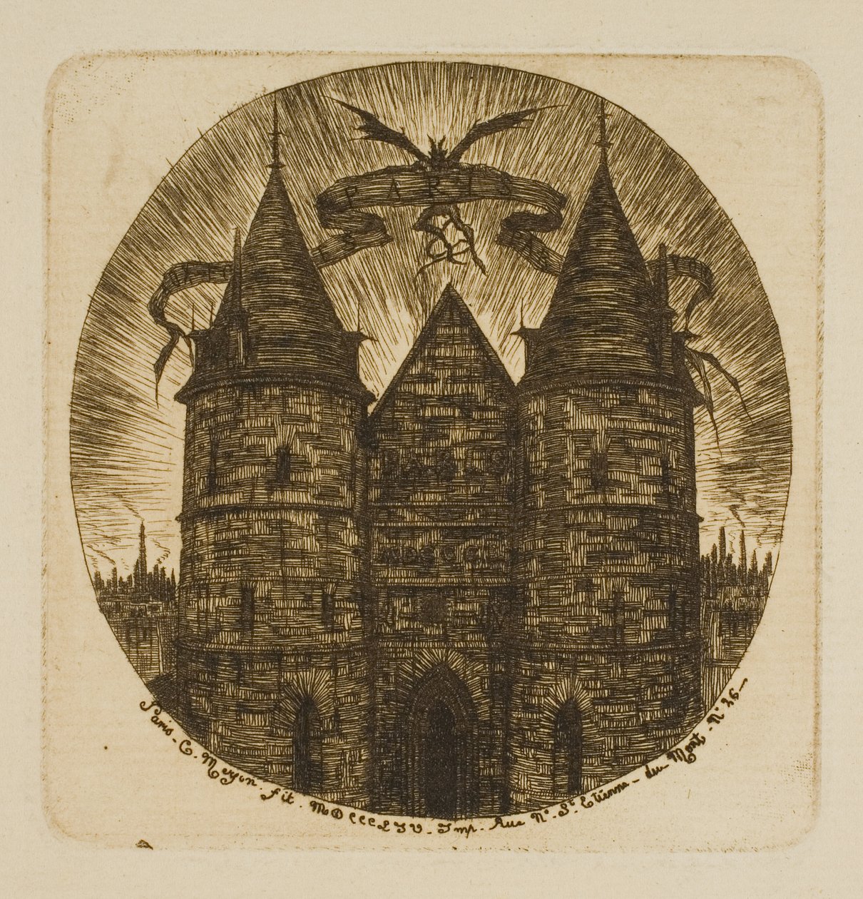 De oude poort van het Palais de Justice, Parijs door Charles Meryon