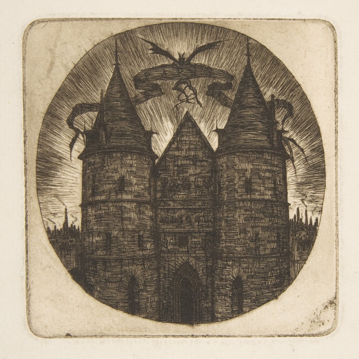 De Oude Poort van het Palais de Justice, Parijs, frontispice van „Etchings of Paris“ door Charles Meryon
