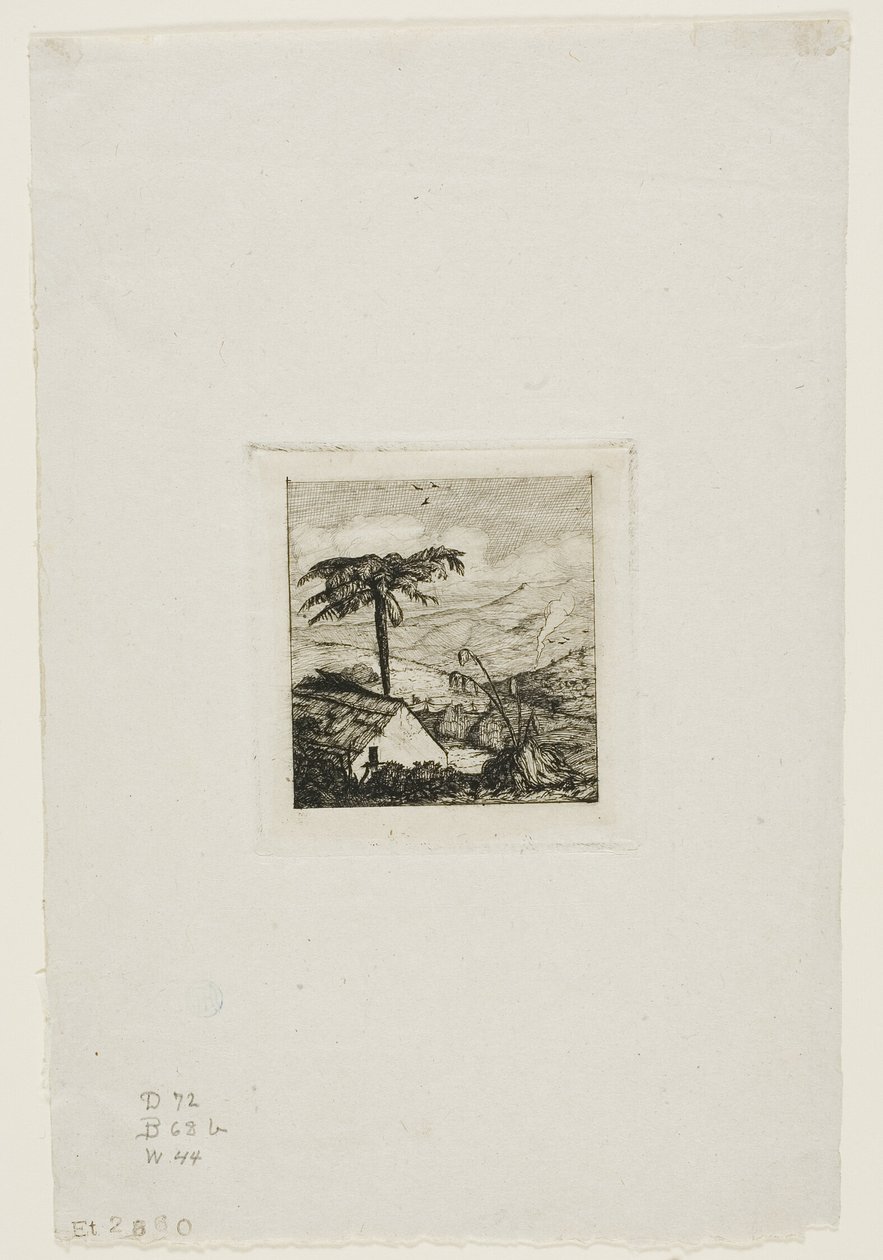 De rieten hut van de oude soldaat, Akaroa, 1845 door Charles Meryon