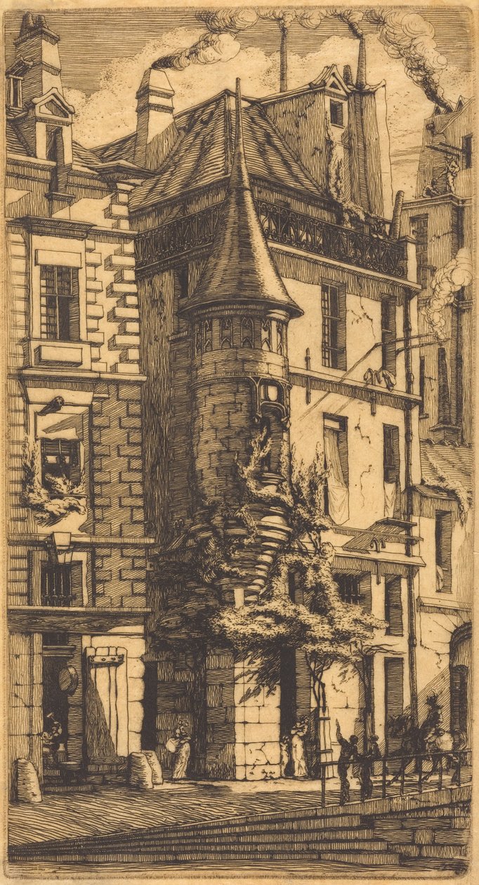 Torentje in de Rue de la Tixéranderie, Parijs (huis met een torentje, Weversstraat, Parijs) door Charles Meryon