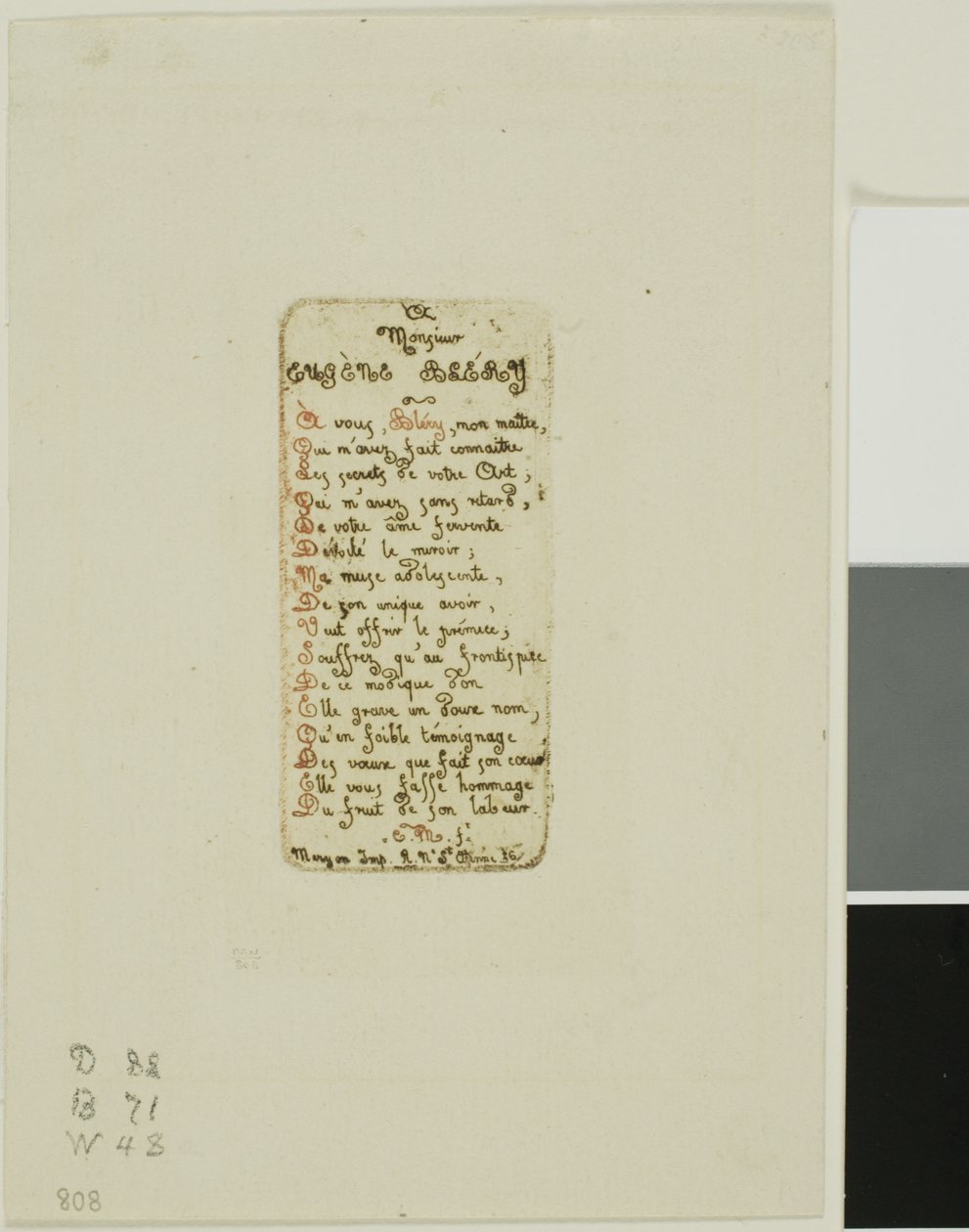 Verzen opgedragen aan Eugène Bléry, nr. 1 door Charles Meryon