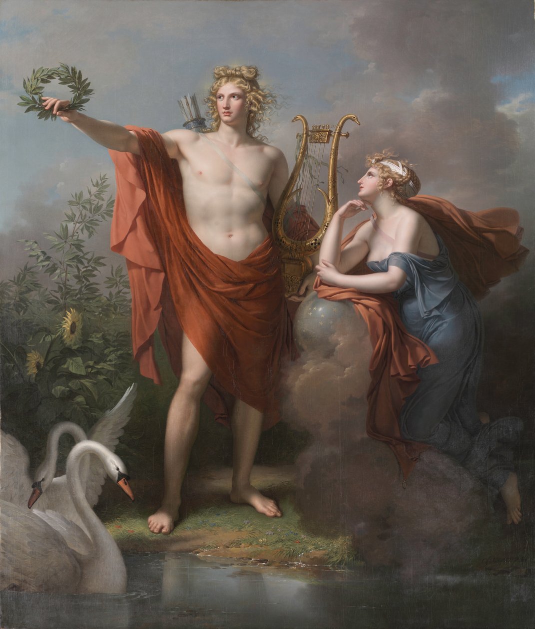 Apollo, God van Licht, Welsprekendheid, Poëzie en de Schone Kunsten met Urania, Muze van Astronomie door Charles Meynier