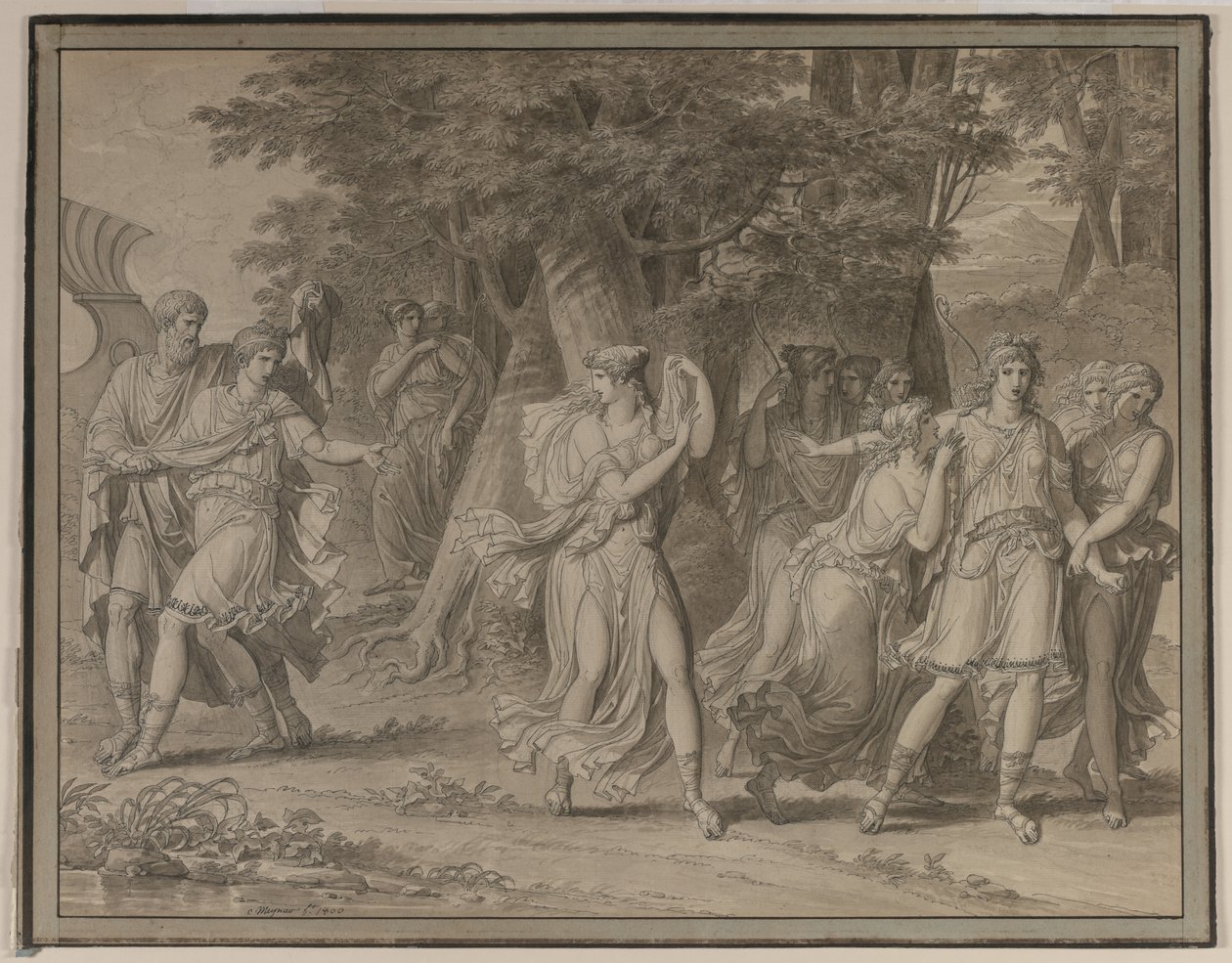 Telemachus, Aangespoord door Mentor, Verlaat het Eiland van Calypso door Charles Meynier