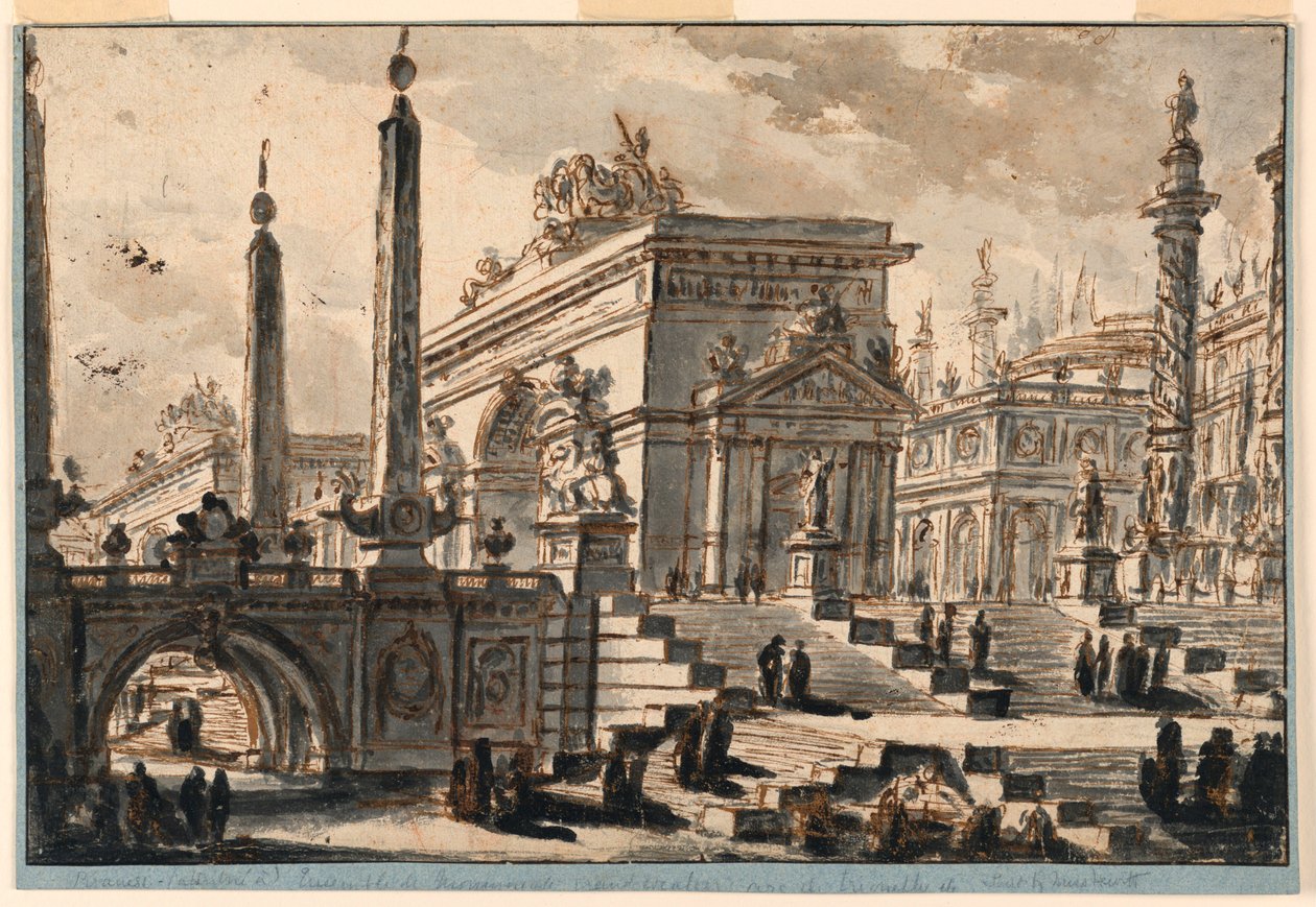 Architectonische fantasie: gebouwen, monumenten en trappen door Charles Michel Ange Challe