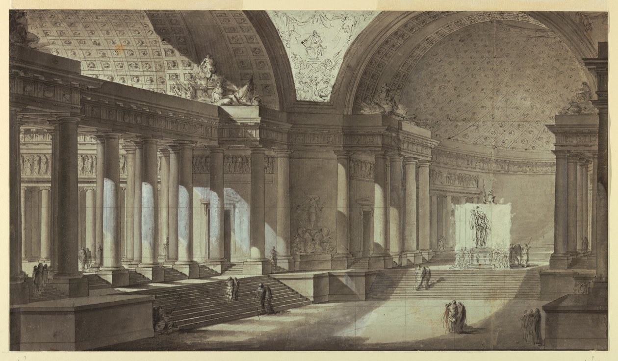 Architectonische Fantasie: Tempel van Athena Interieur door Charles Michel Ange Challe