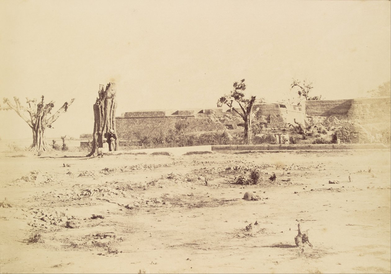 Onvruchtbaar landschap met een onbekend fort, Delhi door Charles Moravia