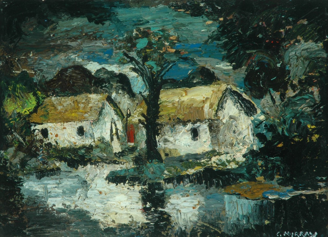 Huisje met stroom (olieverf op board) door Charles Murray