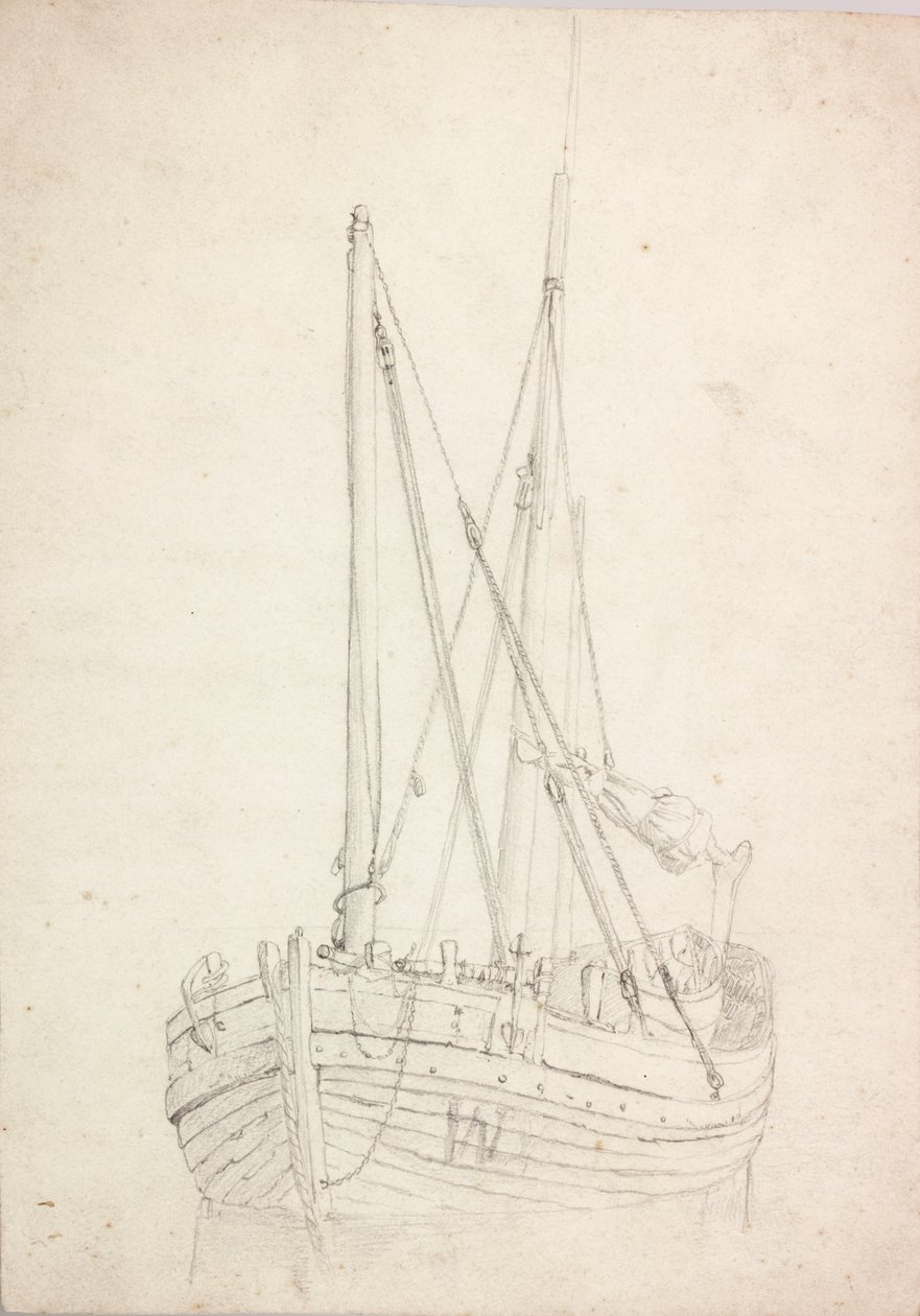 Studie van vissersboot door Charles Napier Hemy