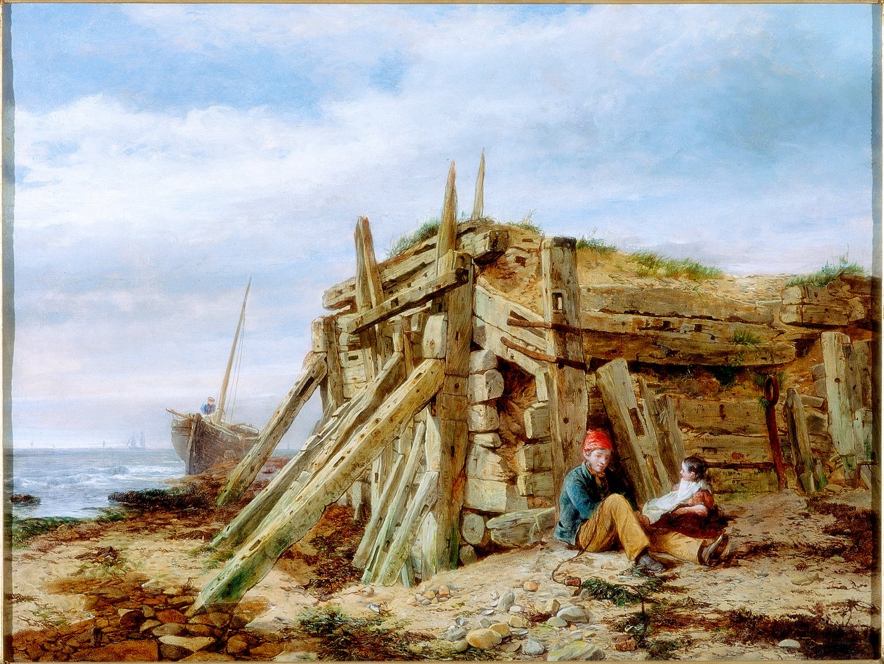 Onder de golfbreker, ca. 1863 door Charles Napier Hemy