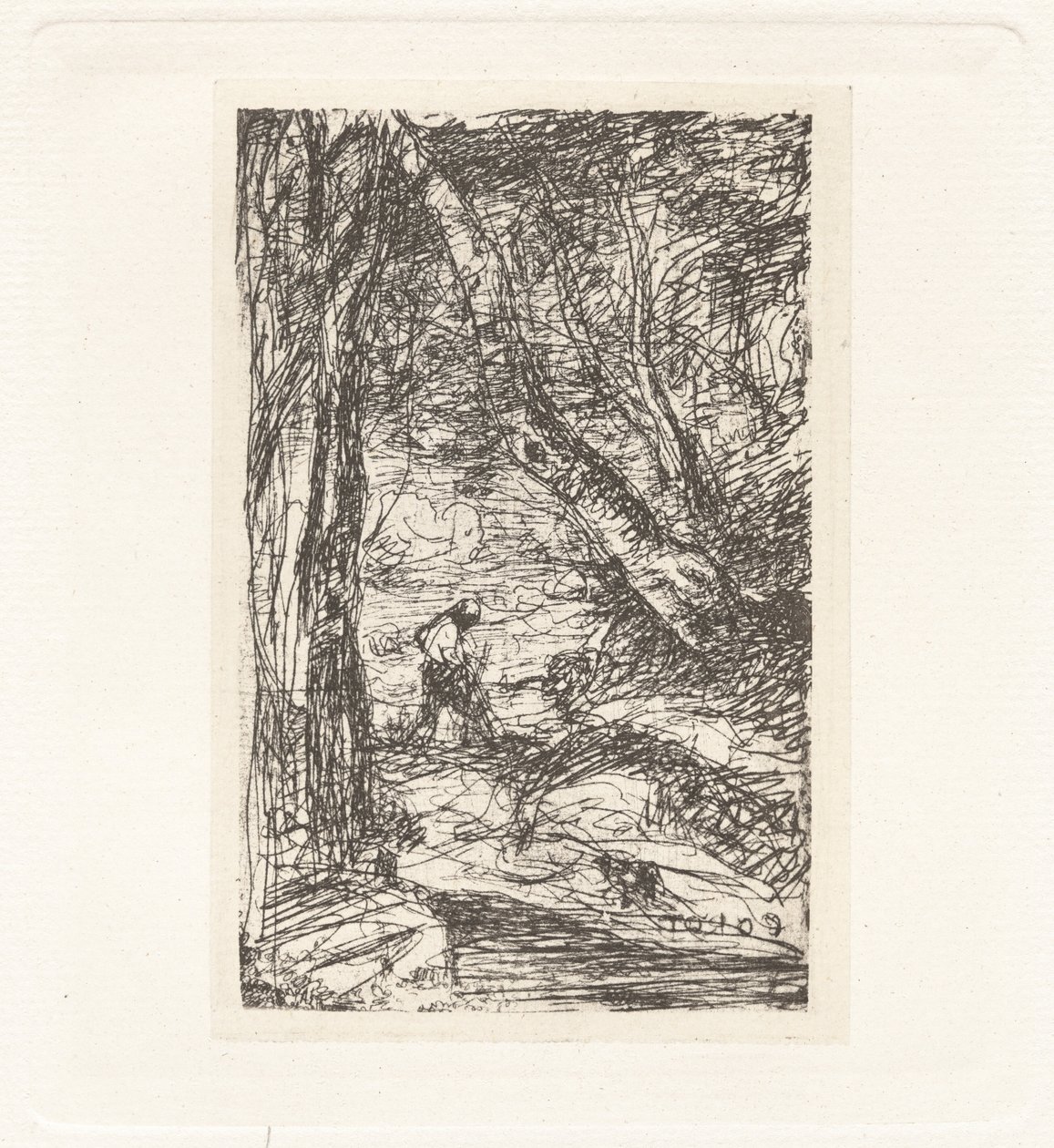 Planche XI - Le Bûcheron (Plaat XI - De houthakker),c. 1857 (prent) door Charles Nègre
