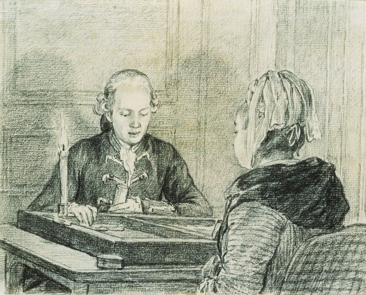 Een Zittend Koppel, de Dame van Achteren Gezien, die Backgammon Speelt bij Kaarslicht door Charles Nicolas II Cochin