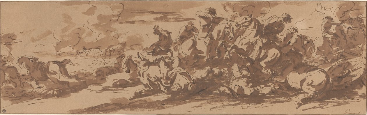 Cavaleriegevecht bij een Rivier door Charles Parrocel