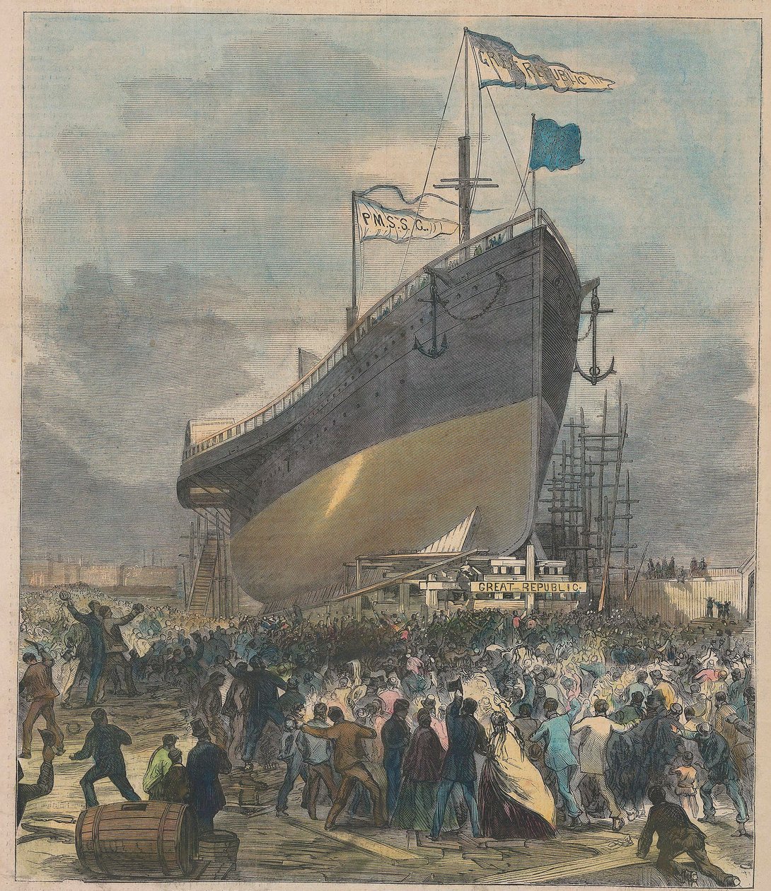 Lancering van de zeestomer Great Republic door Charles Parsons