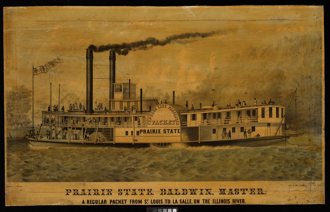 Prairie State. Baldwin, Meester. Een reguliere pakketboot van St. Louis naar La Salle, op de Illinois River door Charles Parsons