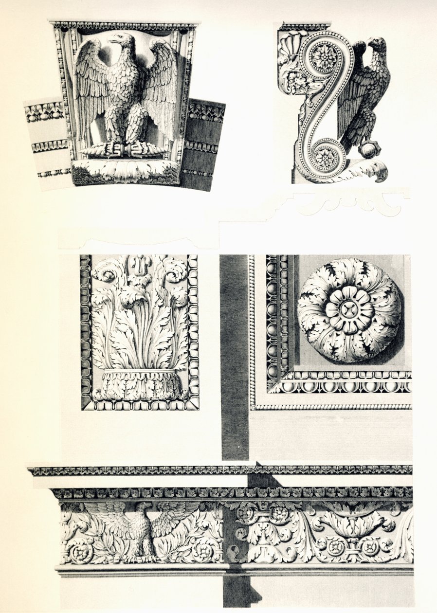 Decoratie met adelaars, rozetten en acanthusbladeren voor Arc de Triomphe du Carrousel, (detail) door Charles Percier