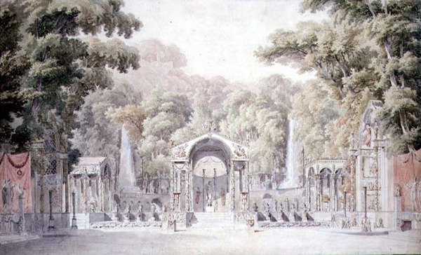 Ontwerp voor een Toneelset met een Tempel van Venus in een Beboste Tuin voor Gretry