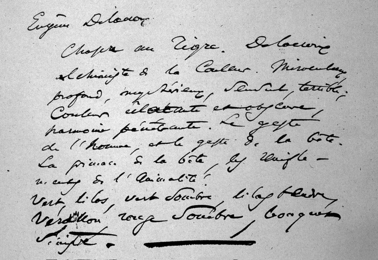 Tekst van de dichter Charles Baudelaire (1821-1867) over de schilder Eugene Delacroix gepubliceerd in 1846 door Charles Pierre Baudelaire