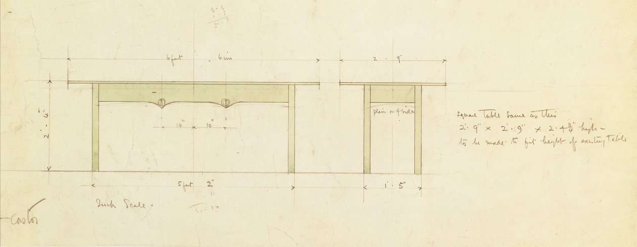 Ontwerp voor een Eettafel en Kleine Tafel door Charles Rennie Mackintosh