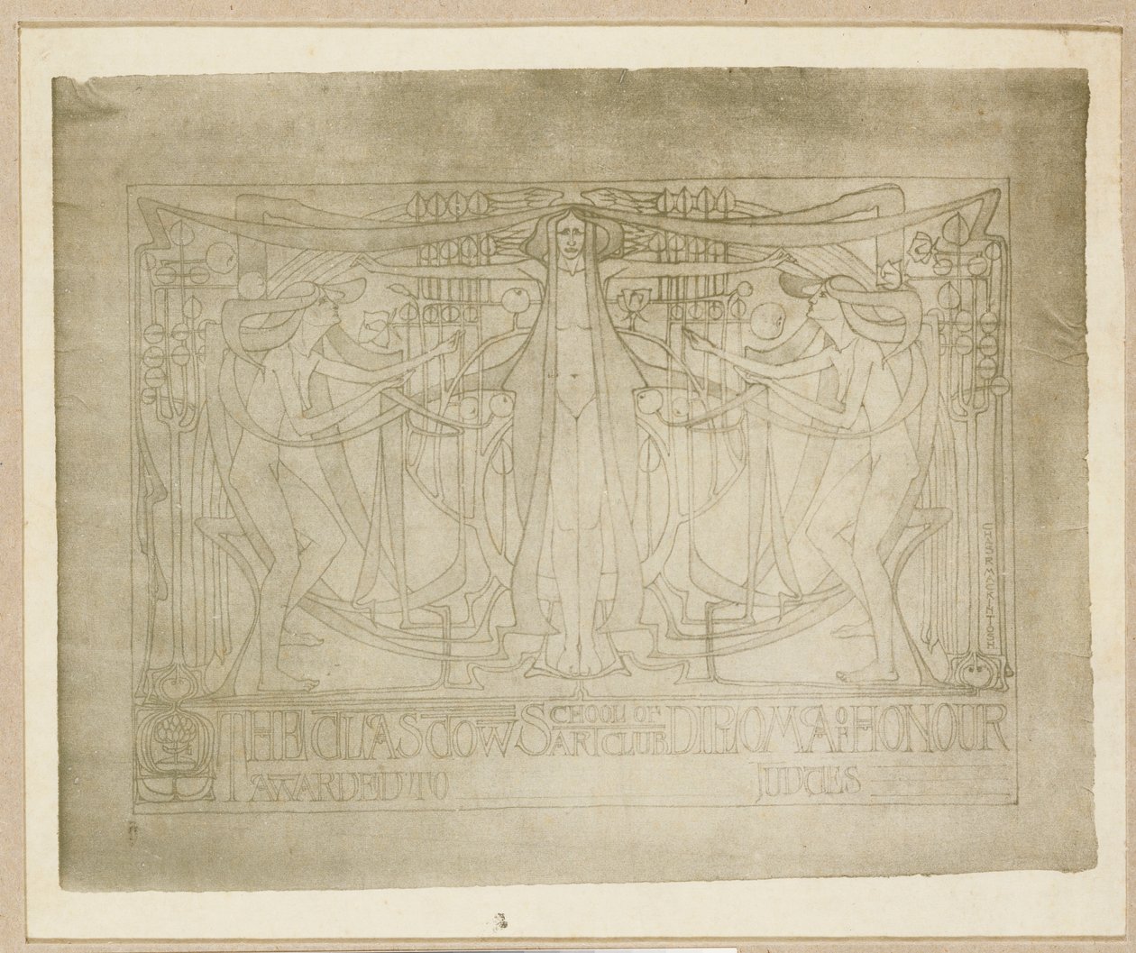 Erediploma, ontworpen voor de Glasgow School of Art Club, 1894-95 door Charles Rennie Mackintosh