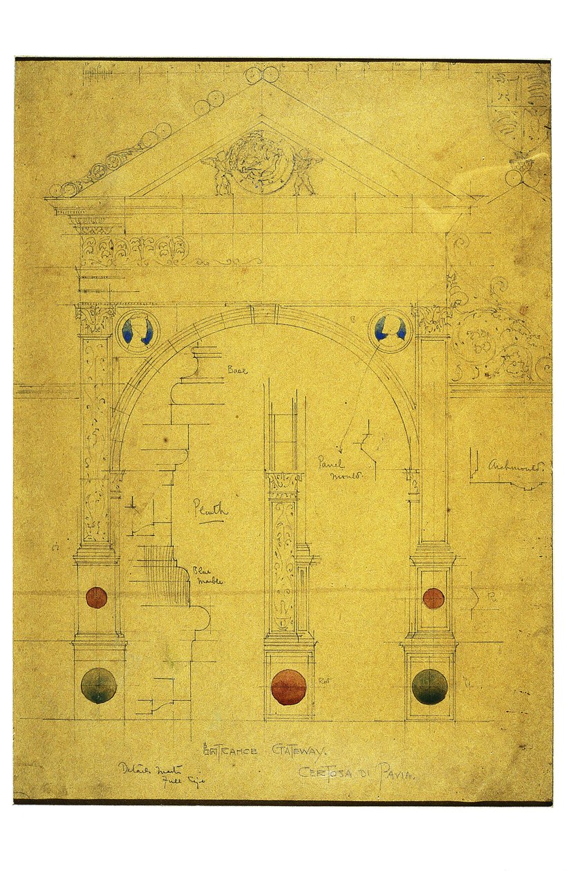 Ingangspoort, Certosa di Pavia, 1891 door Charles Rennie Mackintosh