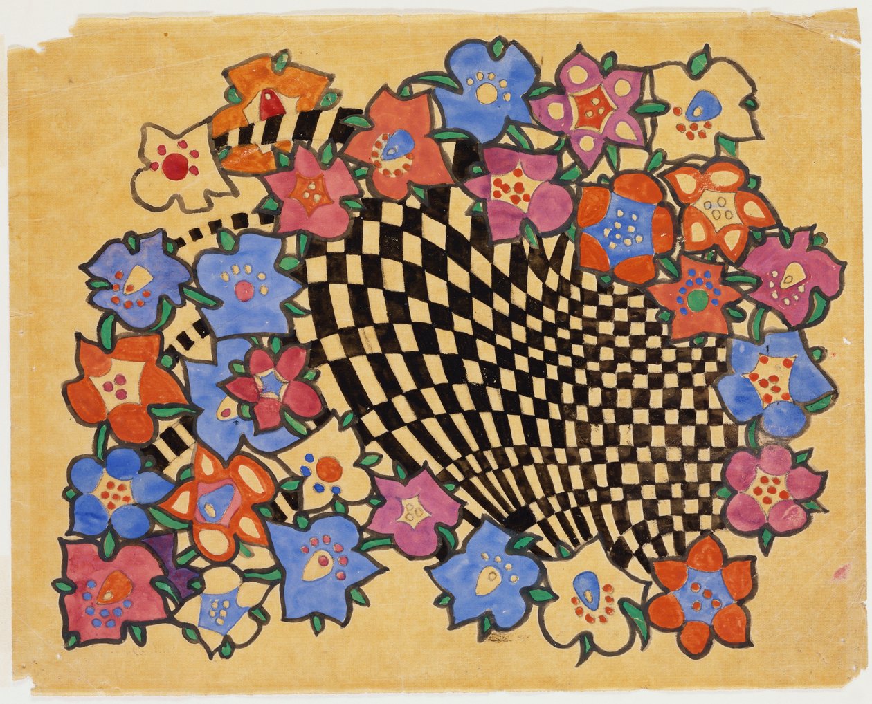 Bloemen- en geruite stofontwerp, ca. 1916 door Charles Rennie Mackintosh