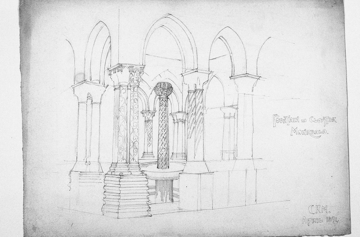 Fontein in klooster, Monreale, 1891 door Charles Rennie Mackintosh