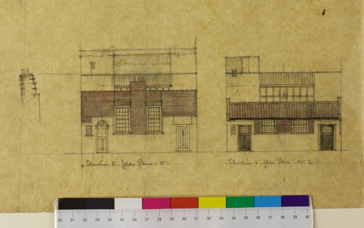 Harold Squire Studio: elevaties, alternatieve elevatie naar Glebe Place door Charles Rennie Mackintosh