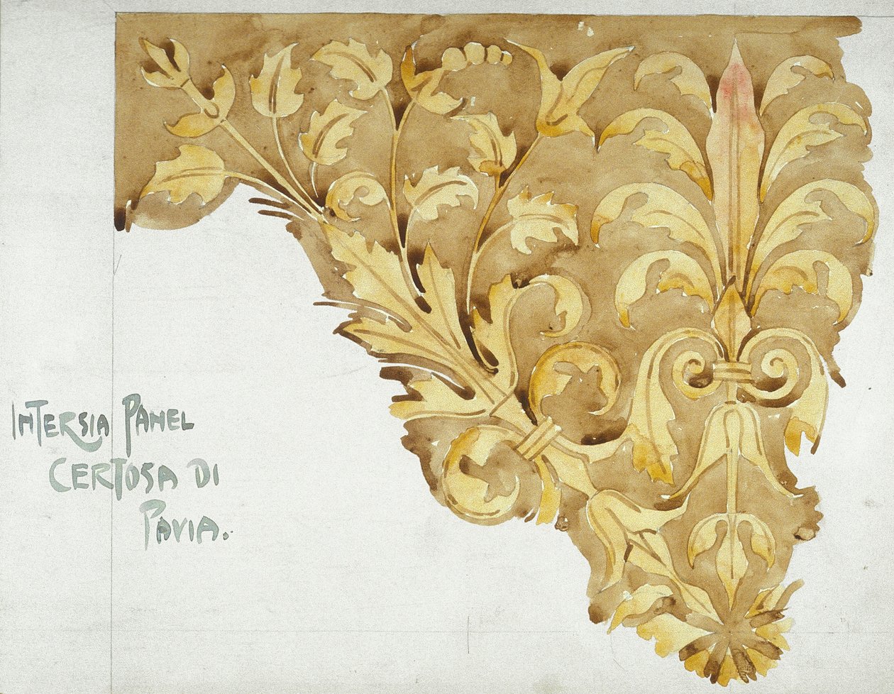 Intarsia paneel, Certosa di Pavia, 1891 door Charles Rennie Mackintosh
