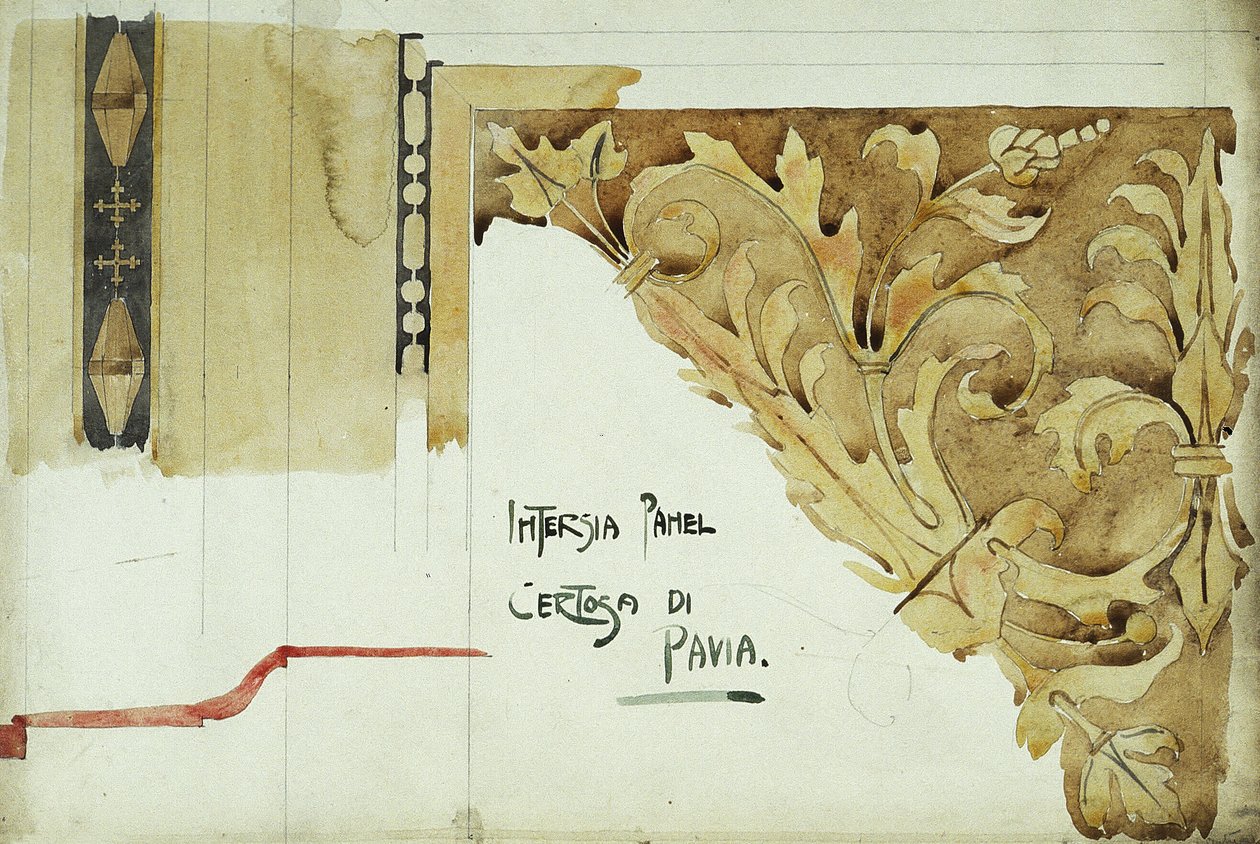 Intarsia paneel, Certosa di Pavia, 1891 door Charles Rennie Mackintosh