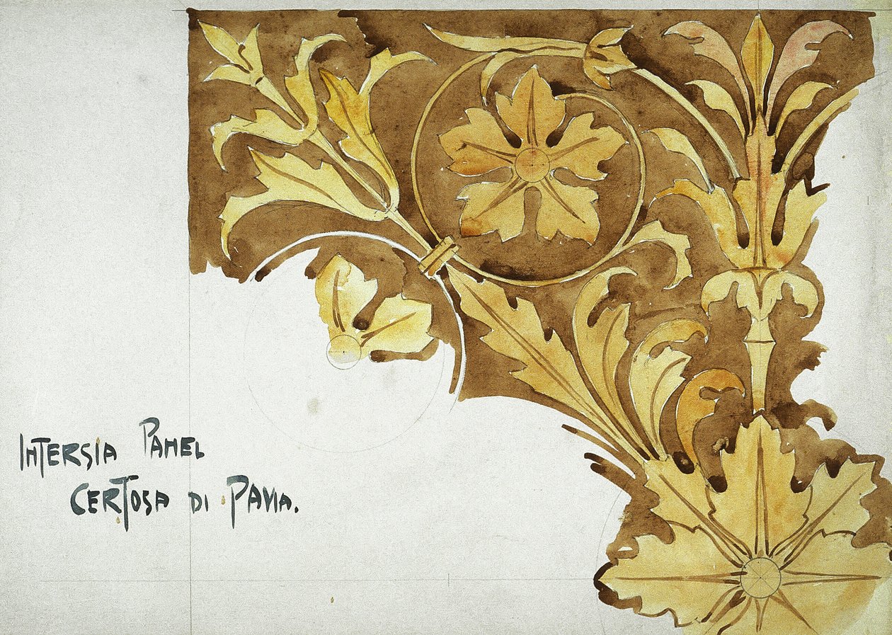 Intarsia paneel, Certosa di Pavia, 1891 door Charles Rennie Mackintosh