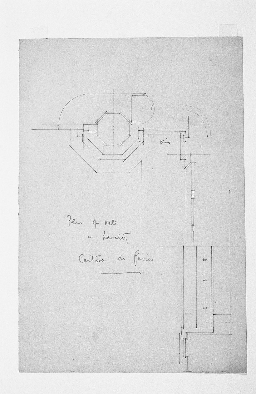 Plattegrond van put in toilet, Certosa di Pavia, 1891 door Charles Rennie Mackintosh