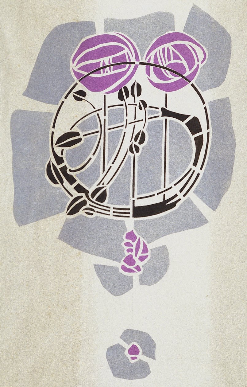 Moderne reproductie van originele Mackintosh-sjabloon voor wanddecoratie, rozenmotief, 1902 door Charles Rennie Mackintosh
