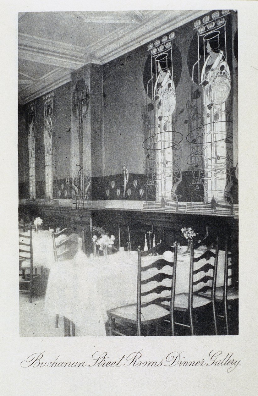 Deel van muurschildering voor Cranston Tearooms, Buchanan Street, Glasgow door Charles Rennie and MacDonald Mackintosh Margaret Mackintosh