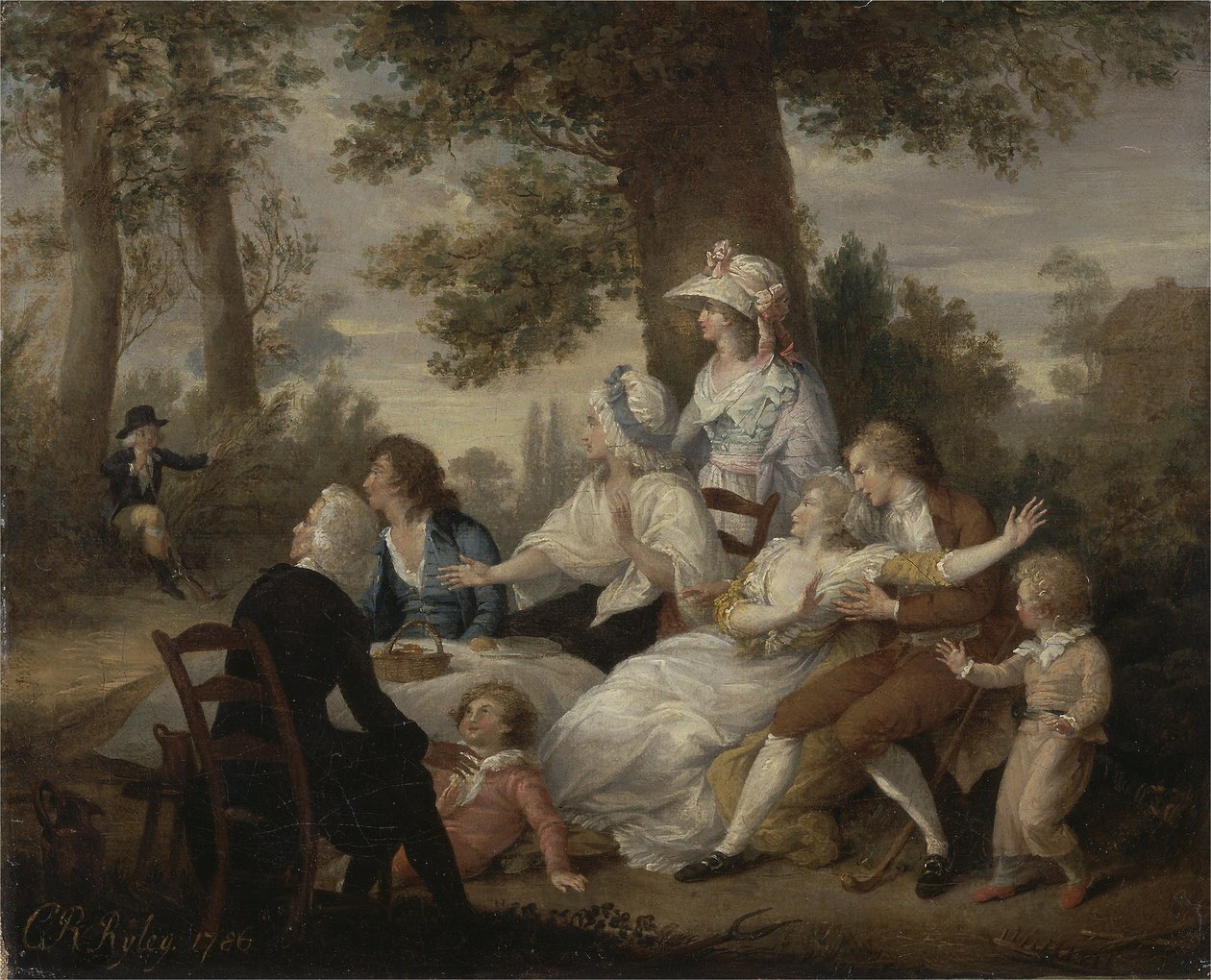 De Dominee van Wakefield, Deel I, Hoofdstuk VIII: Dineren in de Hooivelden (Verrast door de Kapelaan van Mr. Thornhill) door Charles Reuben Ryley