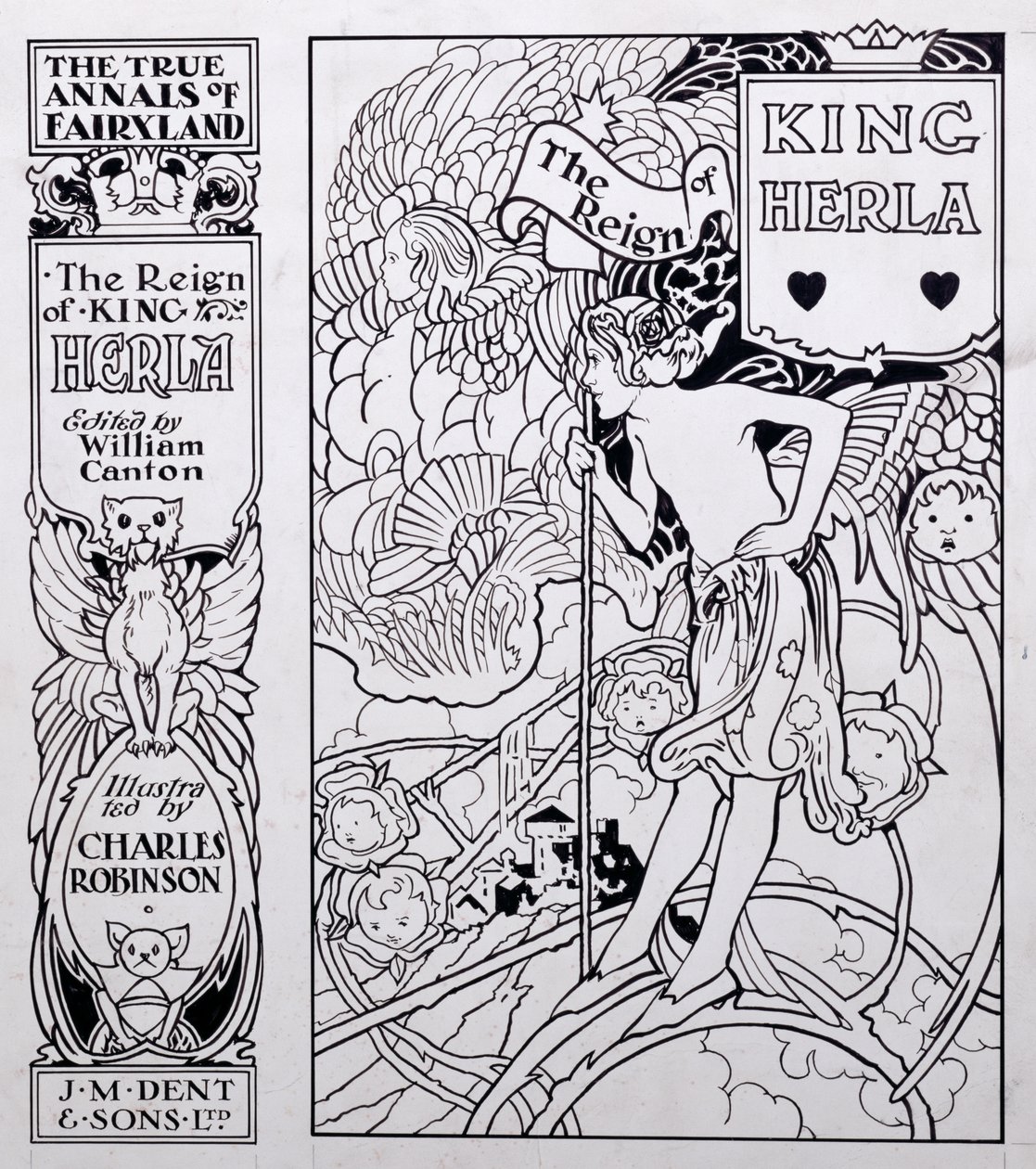 Omslagillustratie voor De Ware Annalen van Sprookjesland, Het Bewind van Koning Herla, bewerkt door William Canton, gepubliceerd 1900 door Charles Robinson