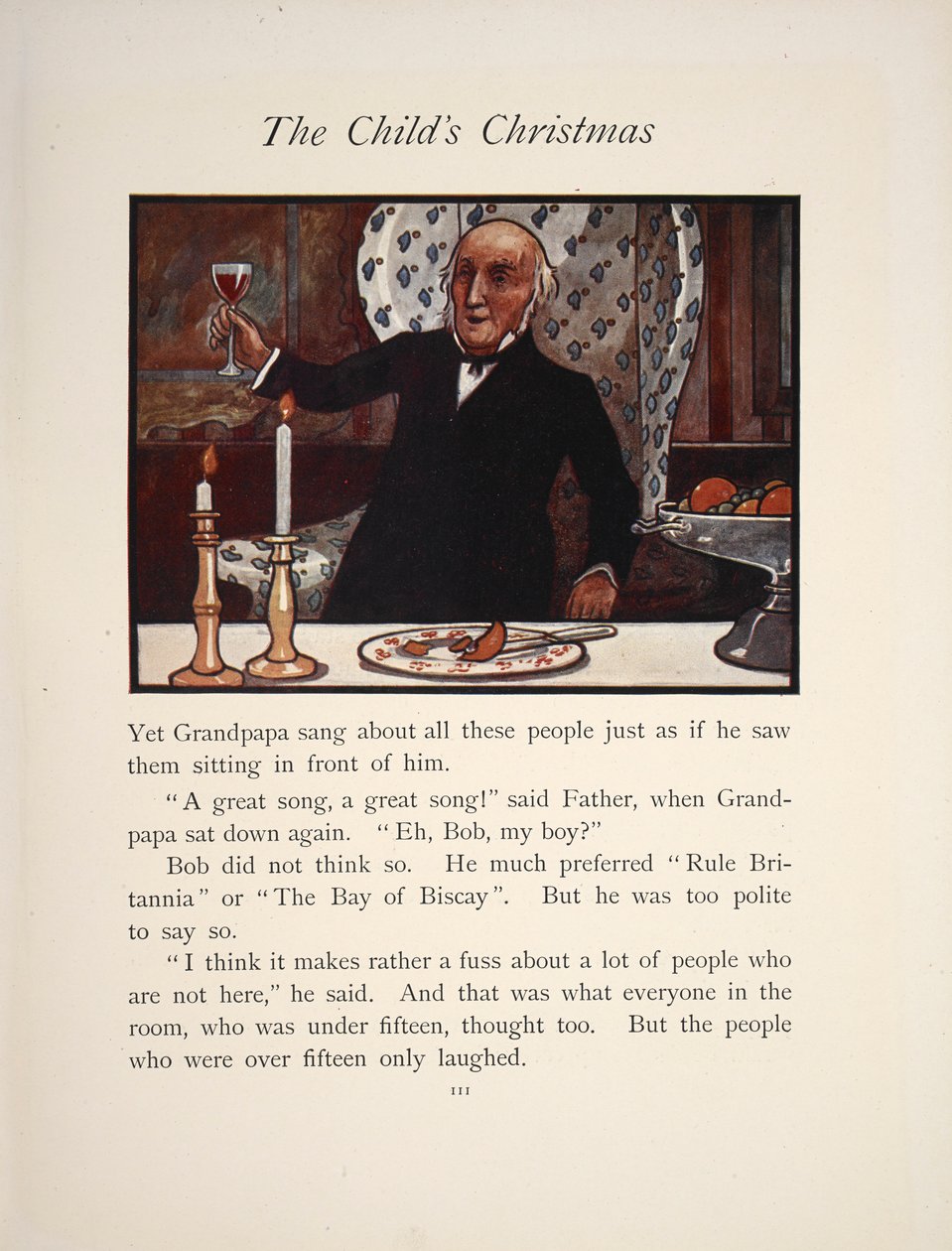 Illustratie van een man die een glas heft tijdens een kerstmaaltijd door Charles Robinson