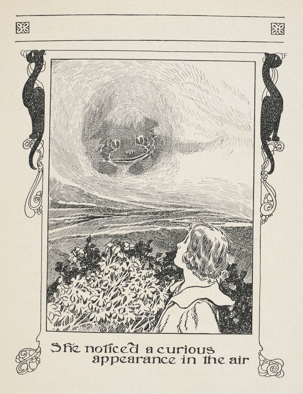 Ze merkte een merkwaardig verschijnsel in de lucht. Alice en de Cheshire kat door Charles Robinson