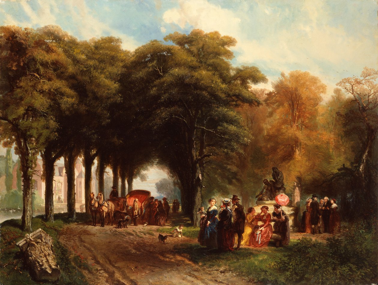 Een zonnige middag in het park (olieverf op doek) door Charles Rochussen