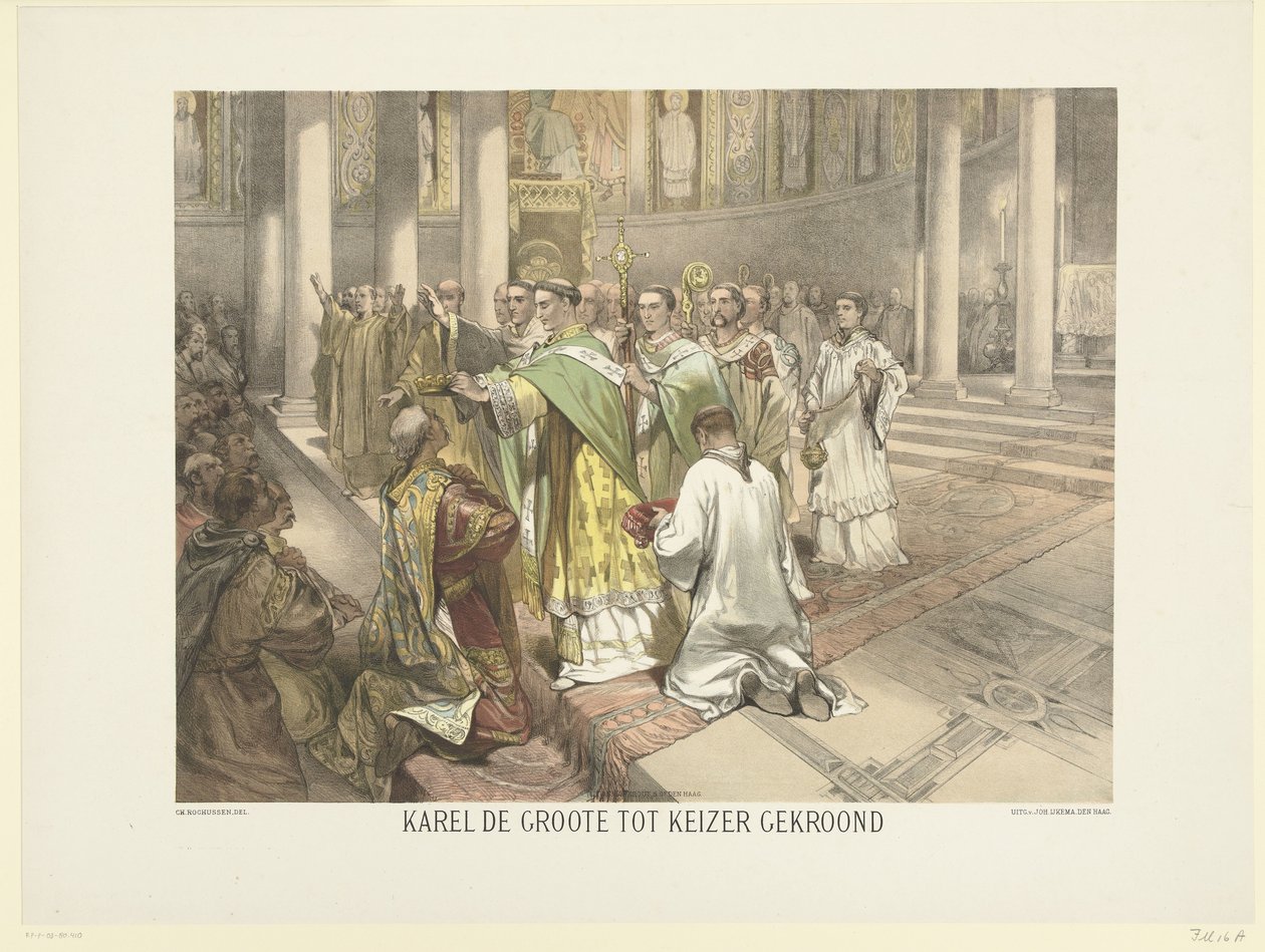 Karel de Grote tot keizer gekroond, 800 Serie van 24 vaderlandsche historieplaten, voor School en Huis door Charles Rochussen